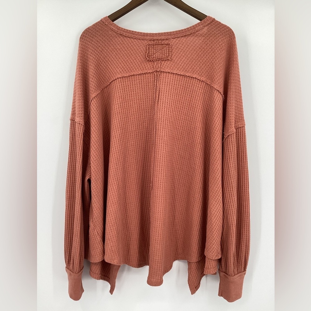 We The Free Oversized Waffle V-Neck Sweater in Dusty Terracotta - Picture 3 of 10